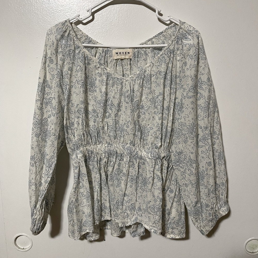 Woven by synergy blue/white blouse